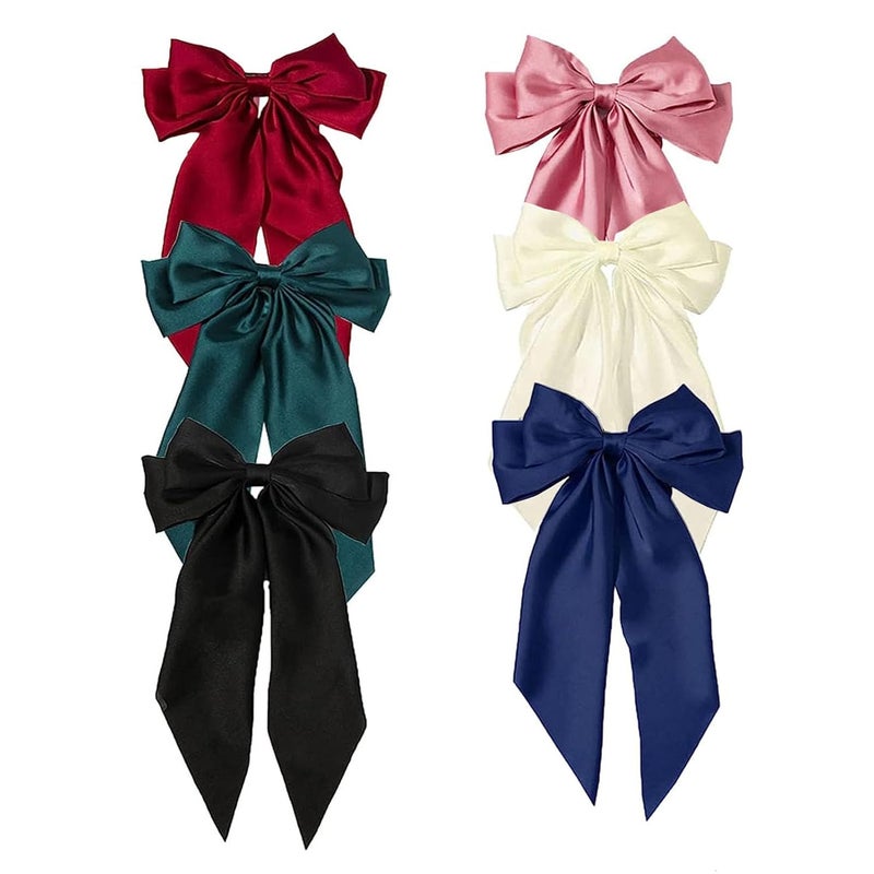 BetterJonny 6Pcs Satin Bow Hair Accessories for Girls Women and Teens Long Hair Barrettes and Clips