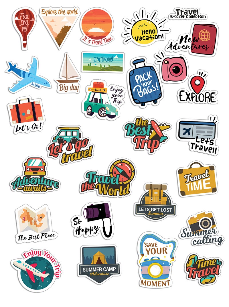 D2C Travel Stickers Pack | 44 Waterproof Adventure Decals for Luggage, Laptop & Scrapbook | World Travel Stickers for Suitcase, Journal & Car | Wanderlust Aesthetic - Image 1
