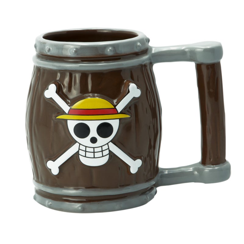 ABYstyle One Piece Anime Straw Hat Jolly Roger Barrel Ceramic Coffee Tea 3D Mug 12 Oz Drinkware Manga Gift