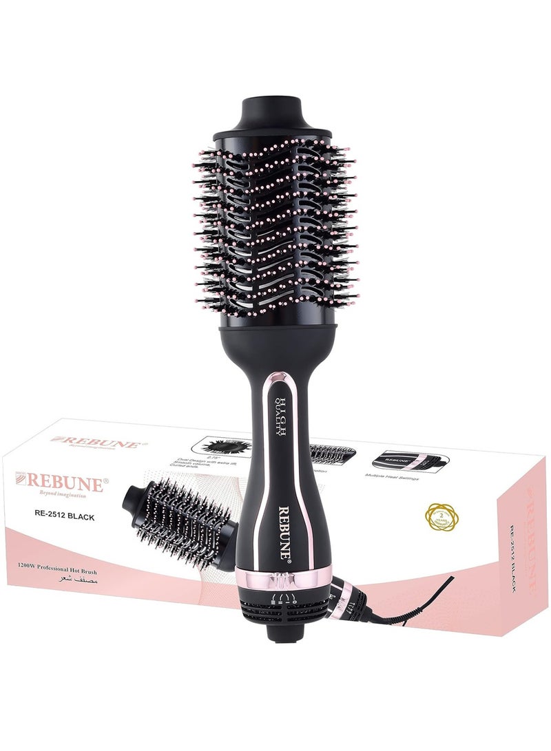 REBUNE 1200W Hair Styler Hot Air Brush One Step Negative Ion Electronic Dryer Comb Black - Image 2