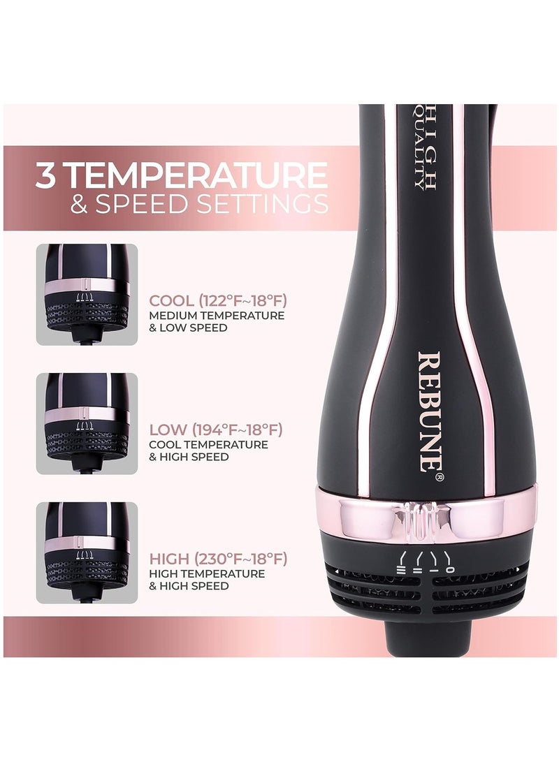 REBUNE 1200W Hair Styler Hot Air Brush One Step Negative Ion Electronic Dryer Comb Black - Image 5