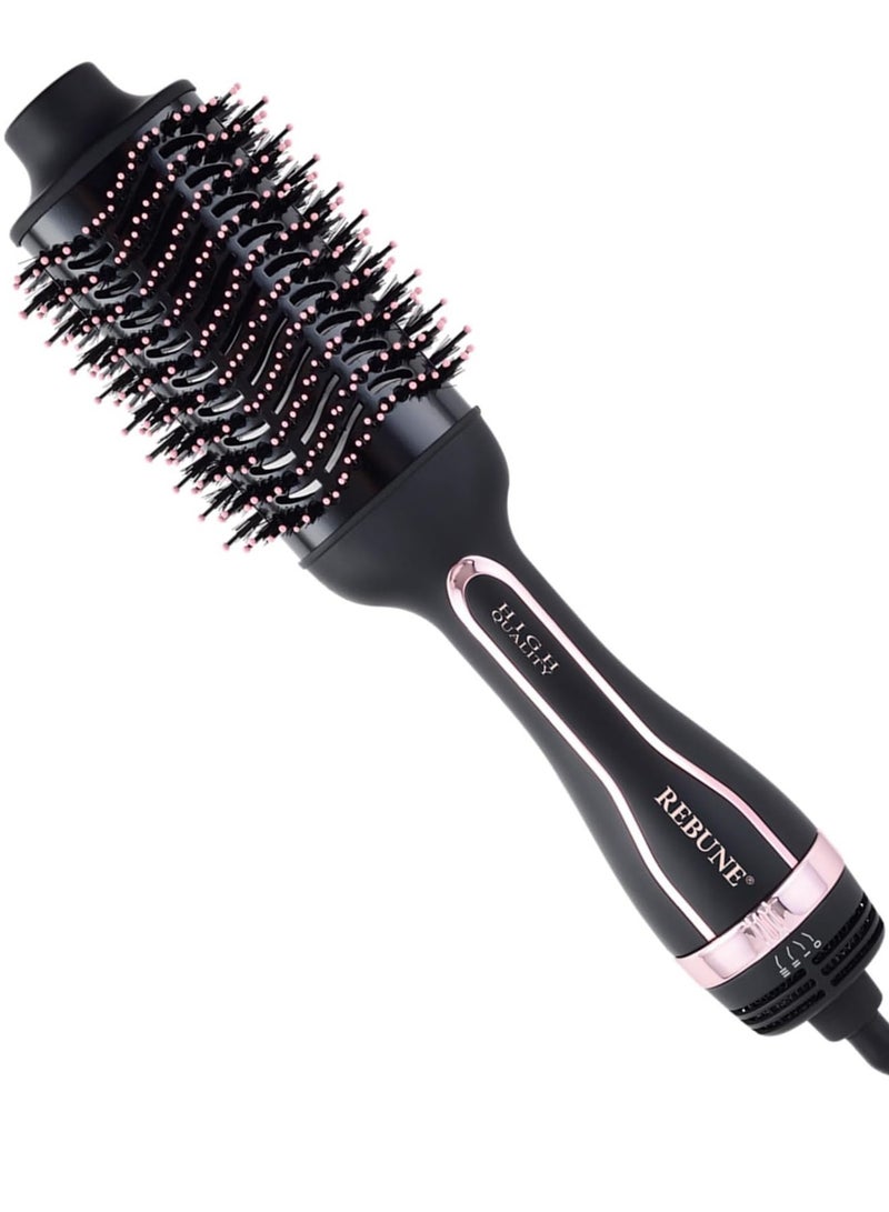REBUNE 1200W Hair Styler Hot Air Brush One Step Negative Ion Electronic Dryer Comb Black - Image 1