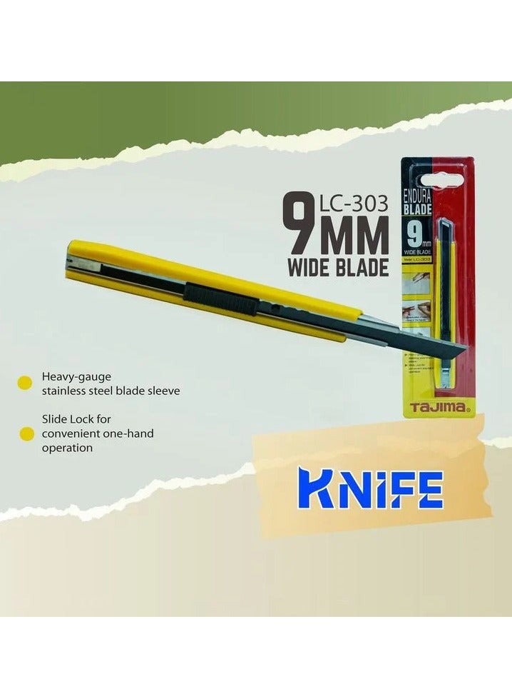 تاجيما قاطع شفرة إندورا 9 مم سكين متعدد الاستخدامات ذو شفرة شديدة التحمل للكرتون والصناديق والحرف اليدوية LC303 - Image 1
