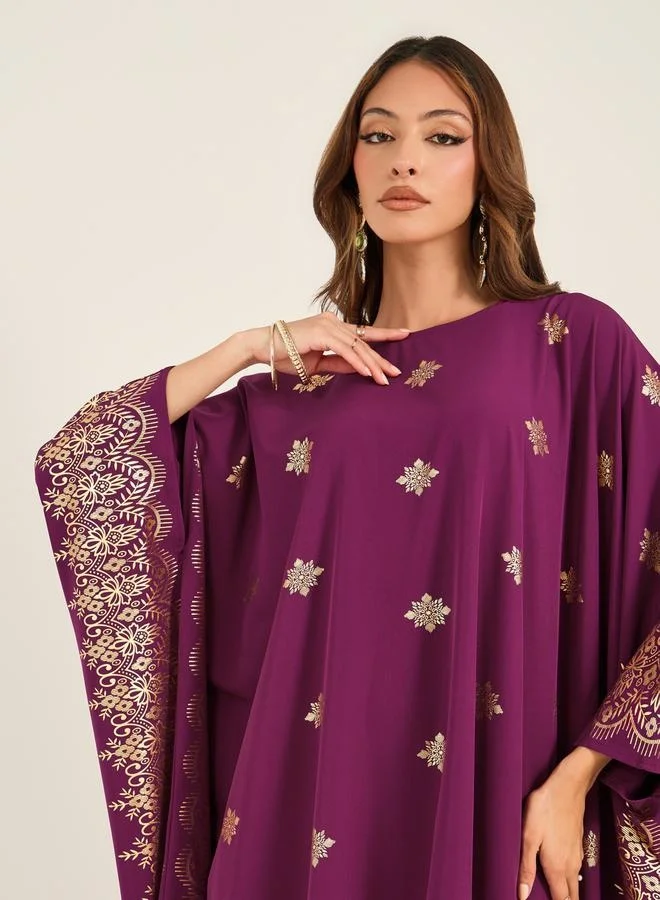 Take Two Take Two Foil Print Batwing Sleeve Round Neck Kaftan
