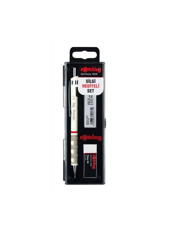 Rotring Tikky Mechanical Pencil Set 0.7 Mm Includes Leads And Eraser White  - Image 1