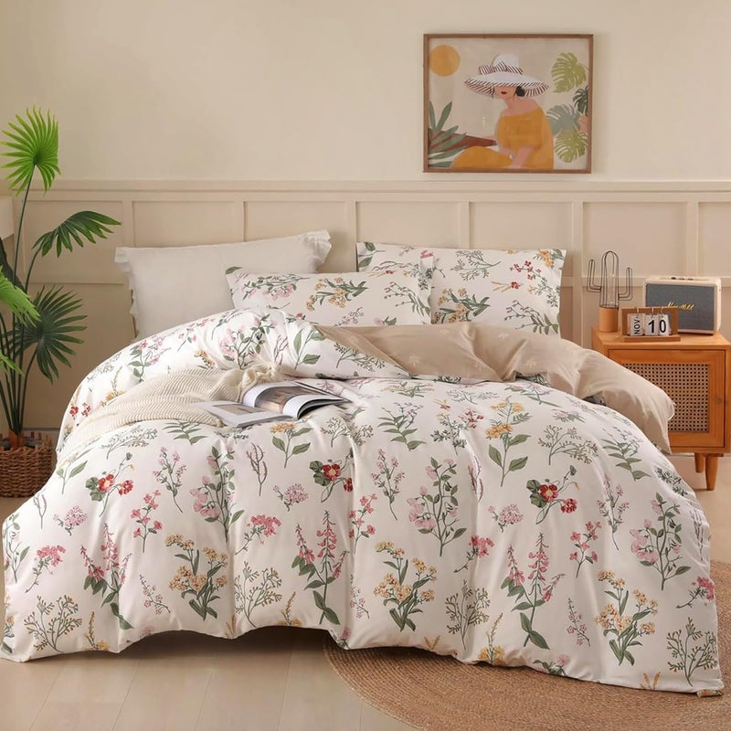 Oaite Duvet Cover Size Size - 100 ٪ Cotton Compforter Cover Floral Cover Cover Tets 3 -PC Treptible Dovet Wost with Zipper Closure and Corner Ties - Image 1