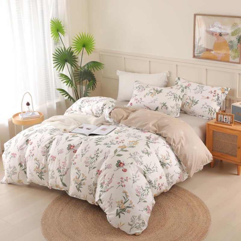 Oaite Duvet Cover Size Size - 100 ٪ Cotton Compforter Cover Floral Cover Cover Tets 3 -PC Treptible Dovet Wost with Zipper Closure and Corner Ties - Image 3