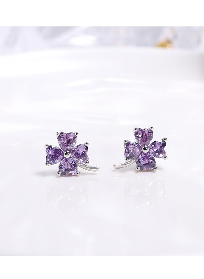 xozgdovg Purple crystal flower earrings Fashion diamond-encrusted style earrings  - Image 1
