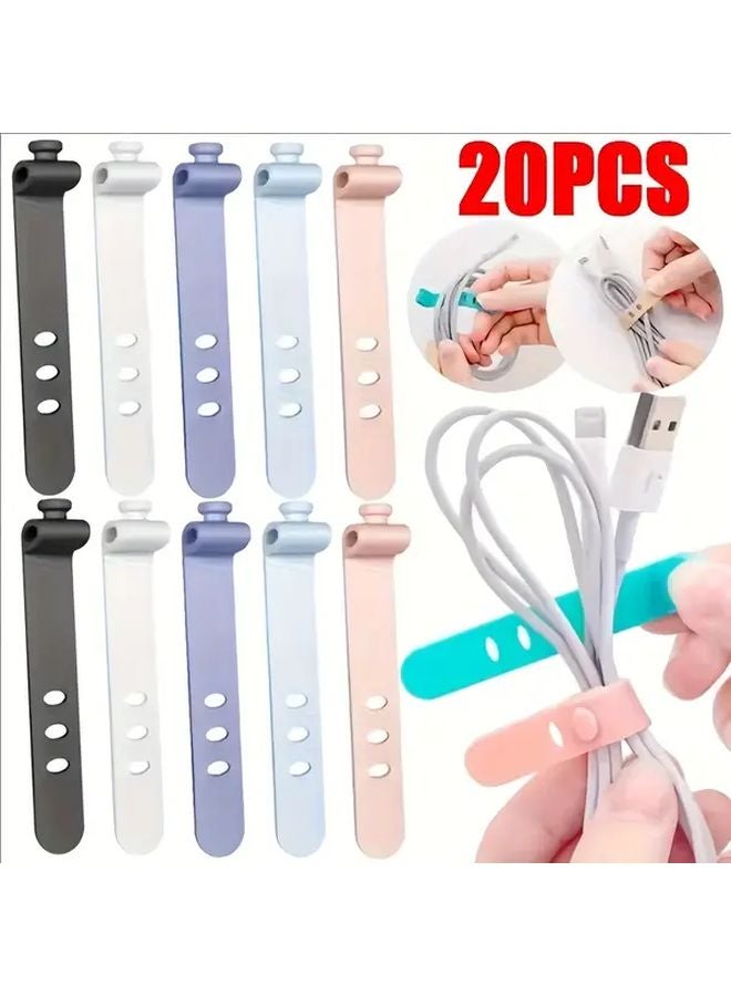 20 قطعة منظمات كابلات سيليكون قابلة لإعادة الاستخدام، أربطة إدارة عالية المرونة للإلكترونيات - Image 1