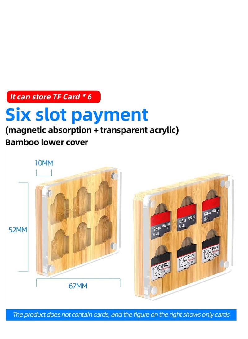 Suntown 6 Slots SD Card Case, Bamboo Magnetic Closure TF Card Holder, for TF Card MSD Memory Card Storage Box Holder Storage - Image 2