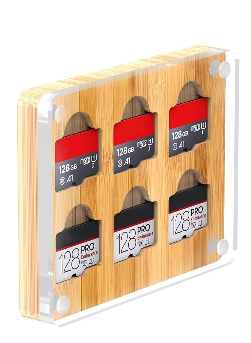 Suntown 6 Slots SD Card Case, Bamboo Magnetic Closure TF Card Holder, for TF Card MSD Memory Card Storage Box Holder Storage - Image 1