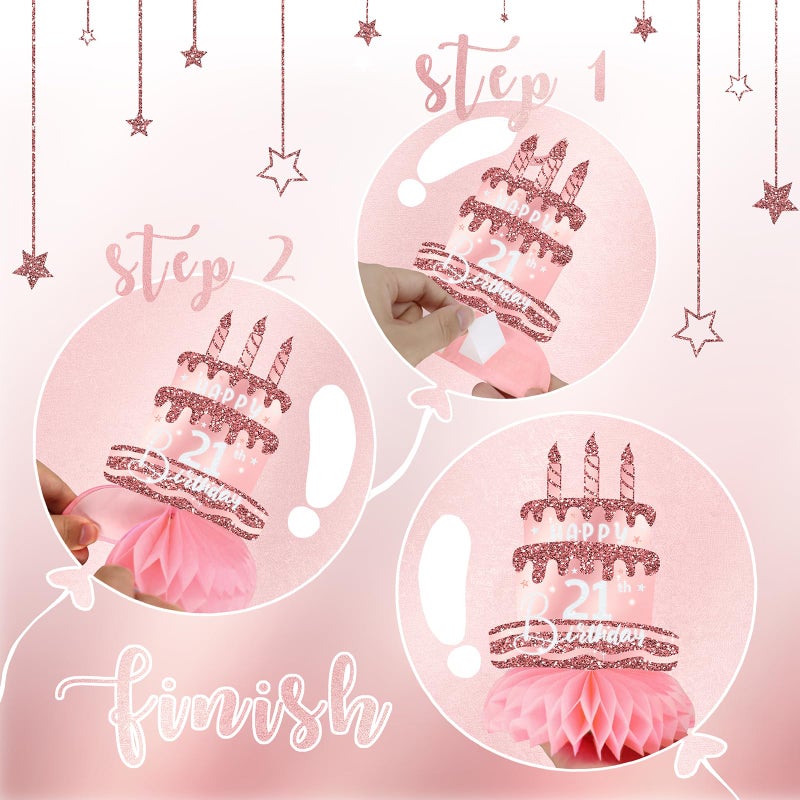 Celee 21st Birthday Decorations for Her â€“ 12PCS Rose Gold Honeycomb Table Centerpieces with Happy Birthday Banner â€“ Pink 21 Year Old Party Supplies for Women or Girls - Image 4