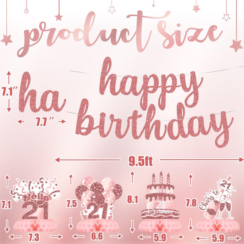 Celee 21st Birthday Decorations for Her â€“ 12PCS Rose Gold Honeycomb Table Centerpieces with Happy Birthday Banner â€“ Pink 21 Year Old Party Supplies for Women or Girls - Image 2