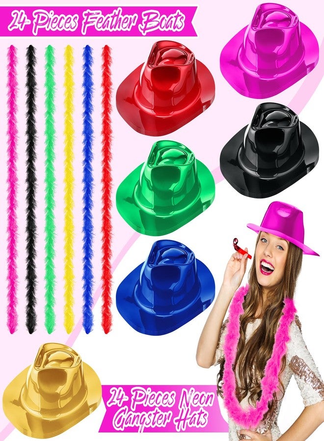 JaGely 48 Pieces Neon Party Supplies 24 Neon Gangster Hats 24 Pcs Feather Boas for Christmas Glow Party Hora Loca 80's(Vividness, Electroplated Material) - Image 4