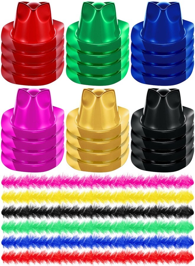 JaGely 48 Pieces Neon Party Supplies 24 Neon Gangster Hats 24 Pcs Feather Boas for Christmas Glow Party Hora Loca 80's(Vividness, Electroplated Material) - Image 1