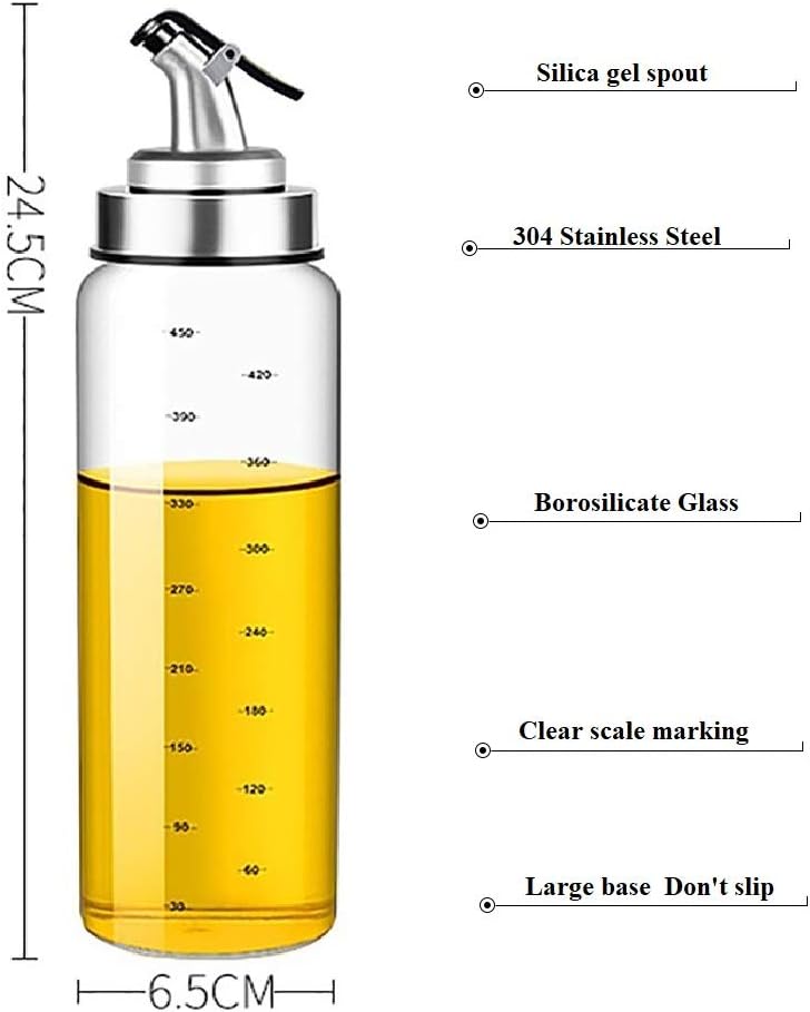 Newraturner Olive Oil Dispenser Bottle, Liquid Condiment Container, 17 Oz Vinegar Dispensing Cruets With Dripless Capped Spout, Glass Decanter for Kitchen with Degree Scale (17 OZ) - Image 2