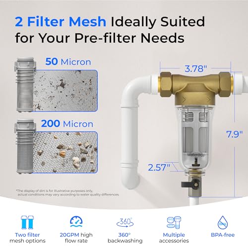 Waterdrop Spin Down Sediment Filter Backwash Whole House Water Filter System for Well Water 50 Micron200 Micron 1 MNPT 34 FNPT 34 MNPT Traps Sand BPA Free - Image 3
