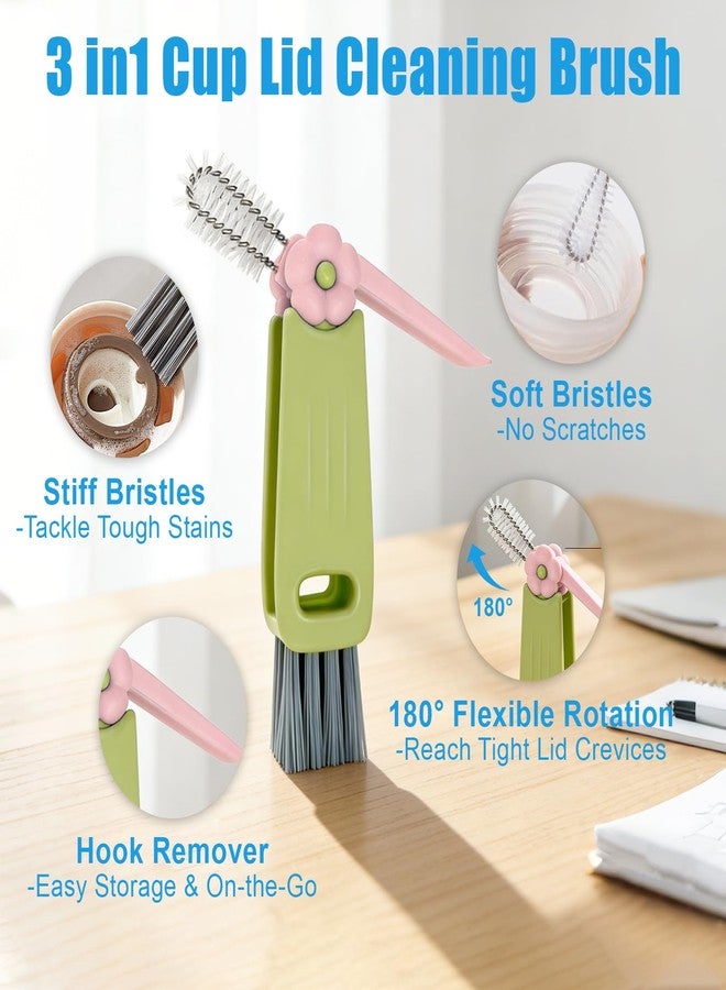 AONEZ 7Pcs 3-in-1 Cup Lid Gap Cleaning Brush & Straw Brush Set, Reusable Metal Straw Cleaner Brush, Multifunctional Cleaning Kit for Various Cup Lids - Image 3