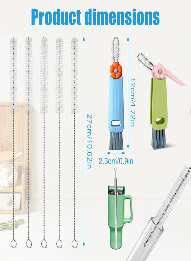 AONEZ 7Pcs 3-in-1 Cup Lid Gap Cleaning Brush & Straw Brush Set, Reusable Metal Straw Cleaner Brush, Multifunctional Cleaning Kit for Various Cup Lids - Image 2