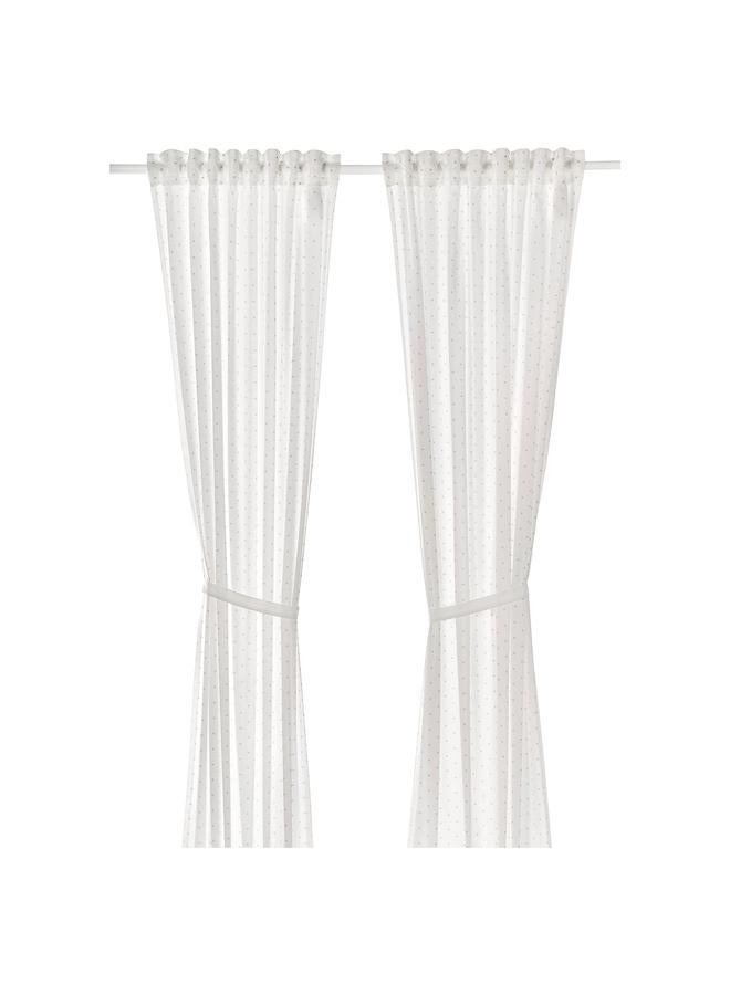 زبون ستائر برباط، زوج واحد، منقط/أبيض، 120×300 سم - Image 1