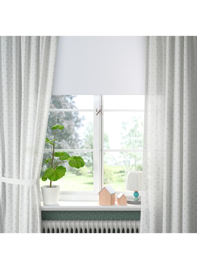 زبون ستائر برباط، زوج واحد، منقط/أبيض، 120×300 سم - Image 3