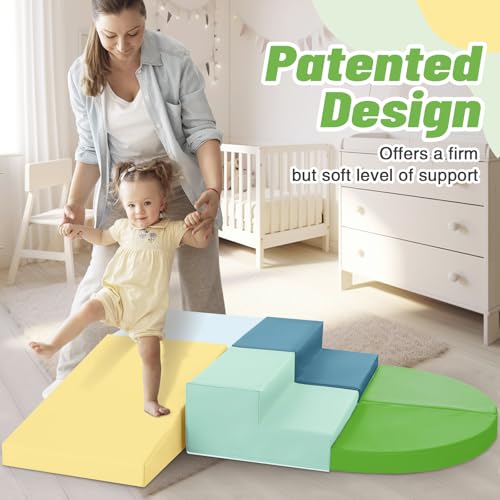 TODIBY 6Piece Soft PU Leather Toddlers Climbing Toys Baby Foam Climbing Blocks for Toddlers 3 Foam Play Gym Climbing Structures Indoor Climb and Crawl Activity Play Set Light Blue and Green - Image 5
