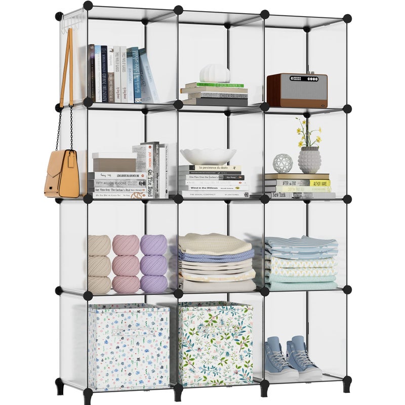 HOMIDEC Cube Bookcase 12 Cube Storage Unit Bookshelf Storage Cube Organiser MultiUse DIY Storage Cube Shelf for Books Toys Clothes Tools