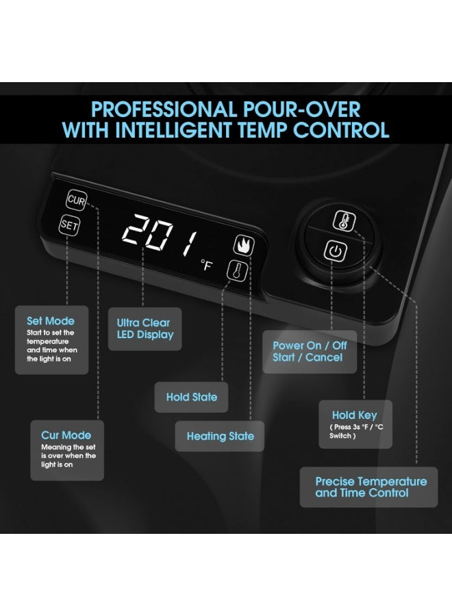 أوزيغالور غلاية كهربائية برقبة طويلة مع تحكم في درجة الحرارة | غلاية سعة 1 لتر لصنع القهوة والشاي، تسخين سريع بقدرة 1200 واط، لون أبيض - Image 2