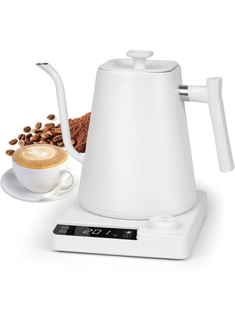 أوزيغالور غلاية كهربائية برقبة طويلة مع تحكم في درجة الحرارة | غلاية سعة 1 لتر لصنع القهوة والشاي، تسخين سريع بقدرة 1200 واط، لون أبيض - Image 1