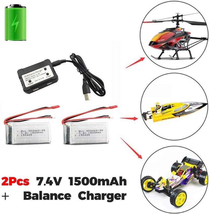 comfrt 7.4V 1500mAH Lipo Battery for WLTOYS V913 L959 WL912 RC Helicopter Model (2pcs Battery + Balance Charger) - Image 5
