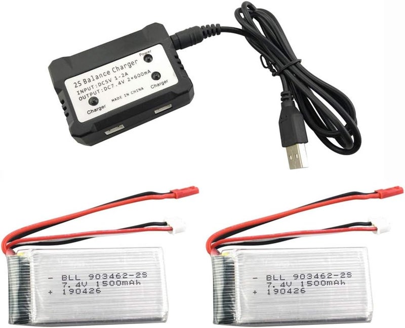 comfrt 7.4V 1500mAH Lipo Battery for WLTOYS V913 L959 WL912 RC Helicopter Model (2pcs Battery + Balance Charger) - Image 1