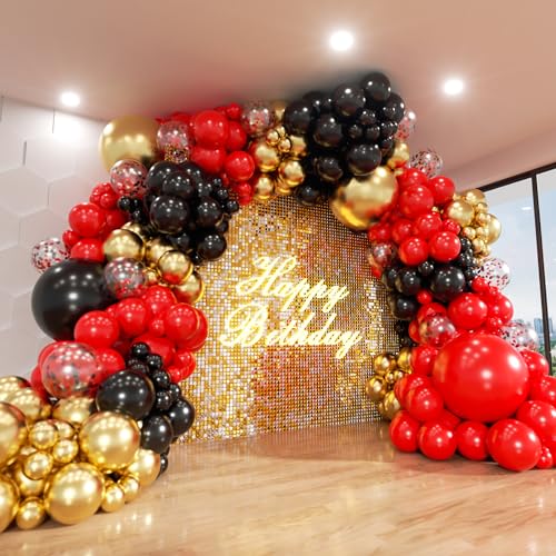 ADOINBY Red and Black Gold Balloons Arch Kit, 140Pcs Different Sizes inch Red Black Gold Balloon and Confetti Party Balloon Garland Kit for Birthday, Wedding, Graduation, Anniversary, Prom Decorations - Image 1