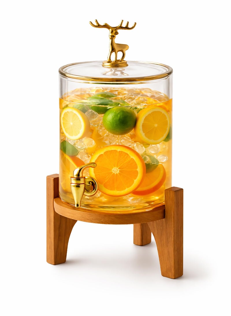 Wringo 3 LTR Borosilicate Glass Detox Water jug Dispenser with Wooden Stand, Beverage Dispenser for Beer, Water, Cocktails, Detox Drinks & More, Perfect for Parties &,Daily Uses Set of 1 (WR-03) - Image 1
