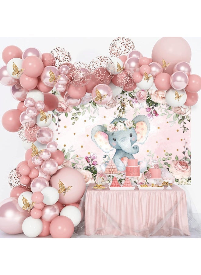 Baby Elephant Backdrop for Girl Baby Shower Blush Pink Floral Elephant Baby Shower Decorations for Girl's Photography Background Photoshoot Favors Supplies (240x180cm) - Image 5