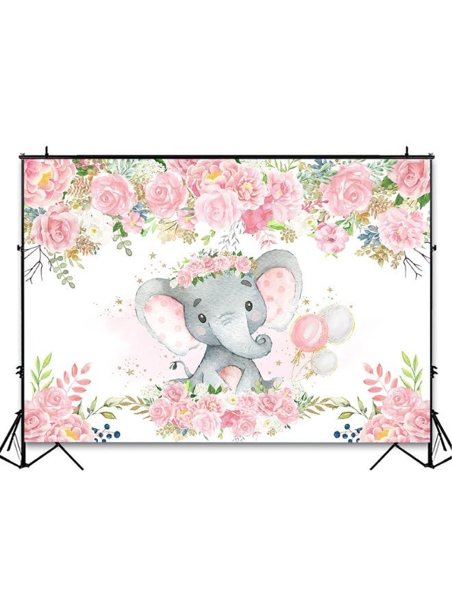 Baby Elephant Backdrop for Girl Baby Shower Blush Pink Floral Elephant Baby Shower Decorations for Girl's Photography Background Photoshoot Favors Supplies (240x180cm) - Image 3
