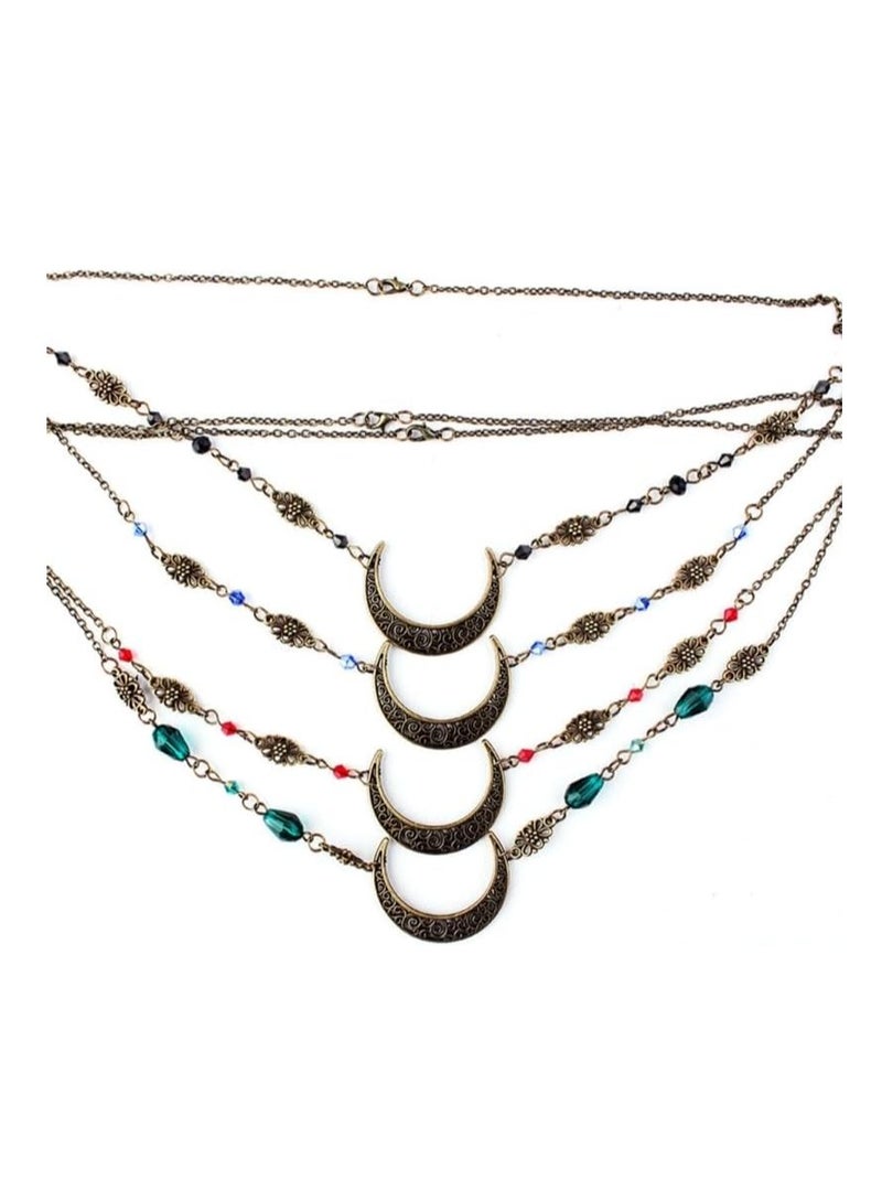 إستيل القمر نمط الإكسسوارات Mujer رئيس سلسلة الخرز الشعر مجوهرات حفل زفاف عقال للنساء تاج Pince Cheveux فام (قطرات الماء الأزرق الداكن الفضي) - Image 3