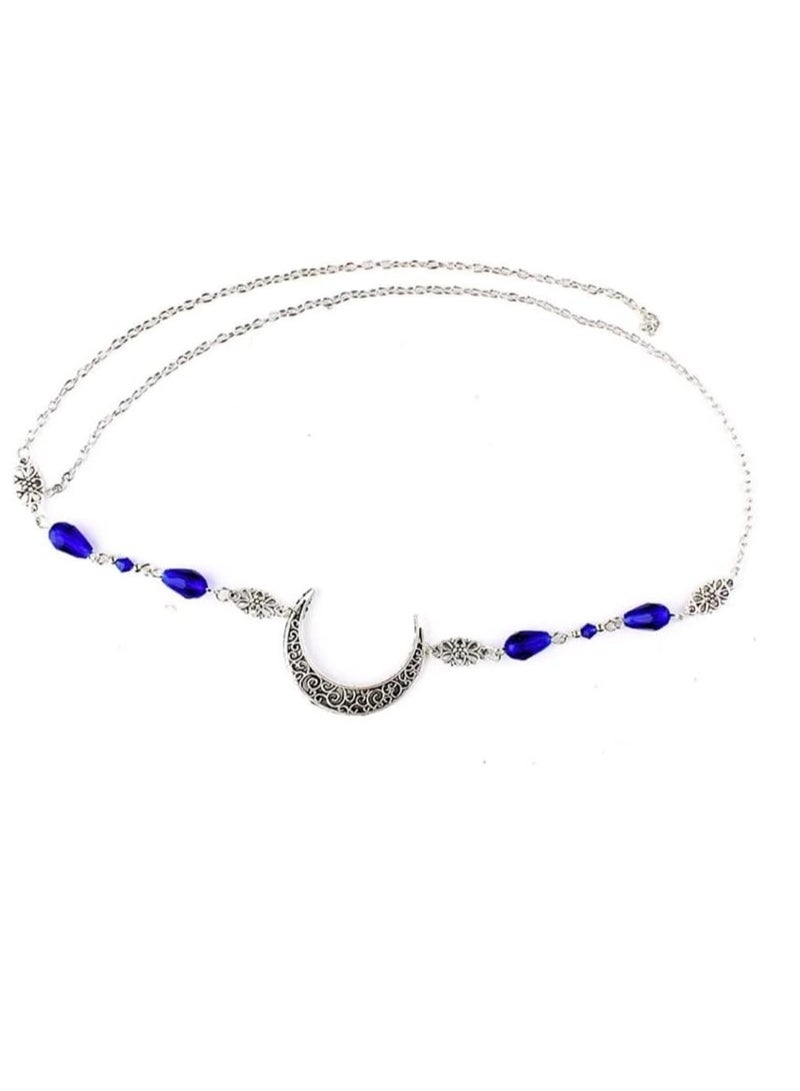 إستيل القمر نمط الإكسسوارات Mujer رئيس سلسلة الخرز الشعر مجوهرات حفل زفاف عقال للنساء تاج Pince Cheveux فام (قطرات الماء الأزرق الداكن الفضي) - Image 2