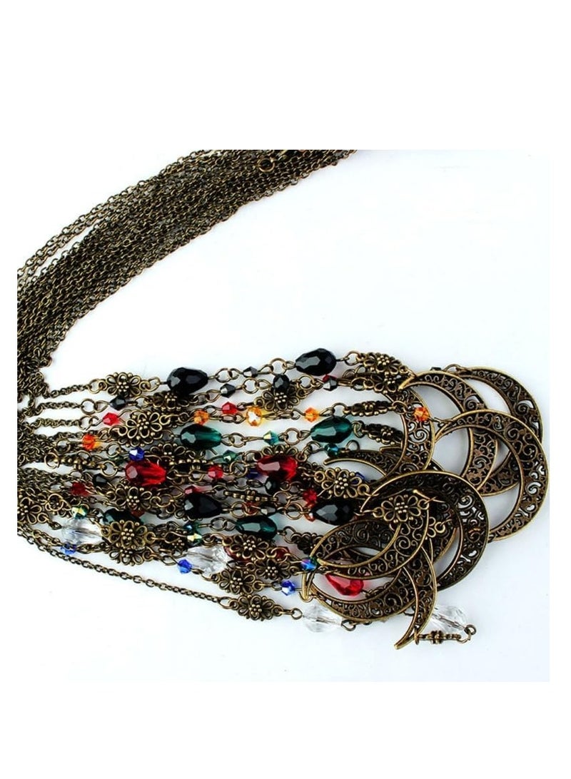 إستيل القمر نمط الإكسسوارات Mujer رئيس سلسلة الخرز الشعر مجوهرات حفل زفاف عقال للنساء تاج Pince Cheveux فام (قطرات الماء الأزرق الداكن الفضي) - Image 4