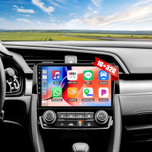 SIXWIN Android 13 Car Stereo Radio for Honda Civic 2016 2017 2018 2019 2020 with Wireless CarPlay Android Auto 1G+32G 9 Inch Touchscreen Bluetooth GPS Navigation WiFi HiFi FM Backup Camera MIC - Image 1