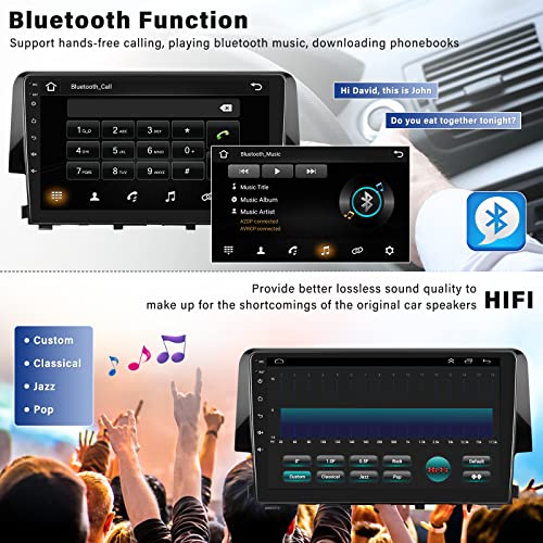 SIXWIN Android 13 Car Stereo Radio for Honda Civic 2016 2017 2018 2019 2020 with Wireless CarPlay Android Auto 1G+32G 9 Inch Touchscreen Bluetooth GPS Navigation WiFi HiFi FM Backup Camera MIC - Image 5