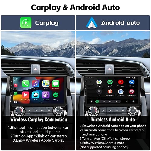 SIXWIN Android 13 Car Stereo Radio for Honda Civic 2016 2017 2018 2019 2020 with Wireless CarPlay Android Auto 1G+32G 9 Inch Touchscreen Bluetooth GPS Navigation WiFi HiFi FM Backup Camera MIC - Image 4
