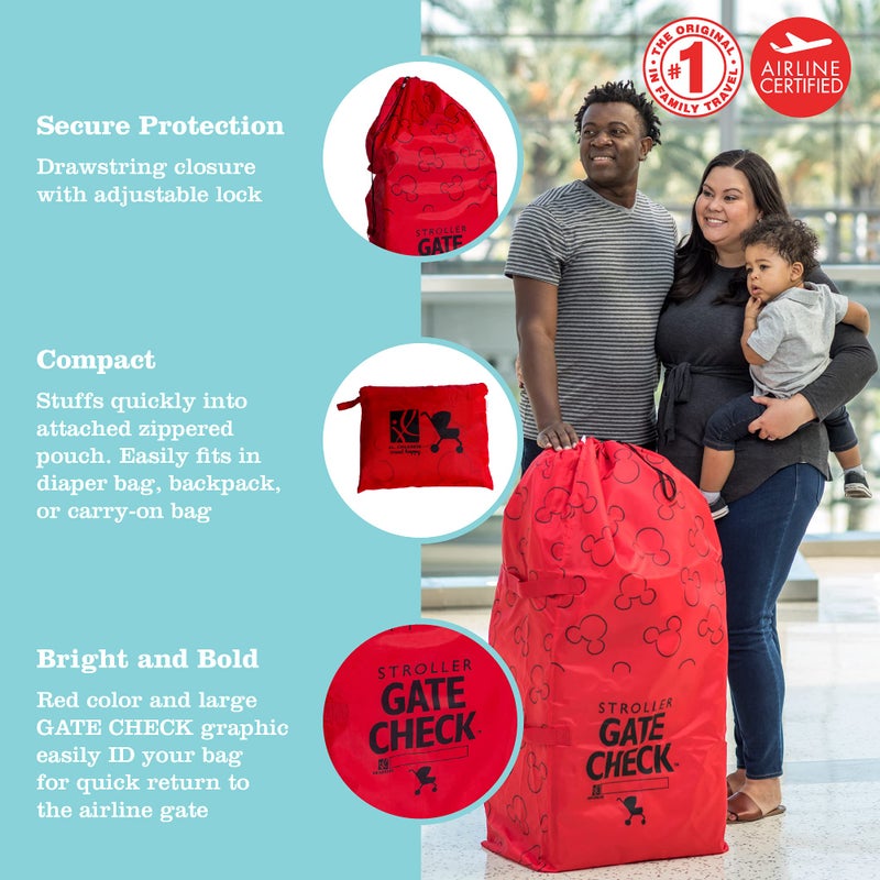J.L. Childress حقيبة فحص بوابة ديزني للأطفال من J.L. Childress لعربات الأطفال الفردية والمزدوجة - حقيبة سفر للطائرة، تناسب معظم عربات الأطفال القياسية، ملحقات المطار لفحص البوابة - ميكي ماوس، أحمر - Image 2