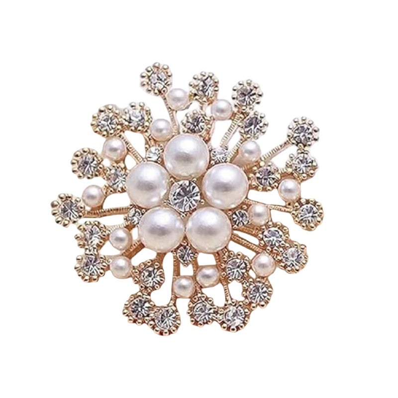 SQLemo Elegant Pearl & Crystal Flower Brooch Pin – Sparkling Rhinestone Wedding Brooch for Saree, Dress, Shawl, Scarf & Party Accessory for Brides & Guests - Image 1