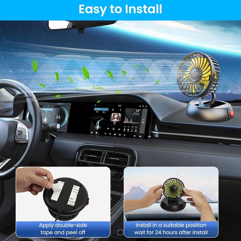 HASTHIP Foldable Car Fan for Car Cigarette Lighter 12/24V Car Fan 3-Speed Car Fan with Switch 360 ° Rotatable Design Quiet Car Cooling Fan Plug and Go, 1.5m Cable, 11x11x13cm - Image 5