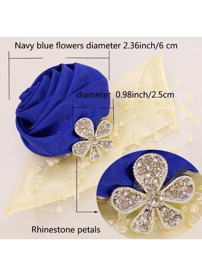 Arlai 1 pcs Wedding Bridesmaid Bride Wrist Corsage Decoration Hand Flower Dark Blue - Image 4