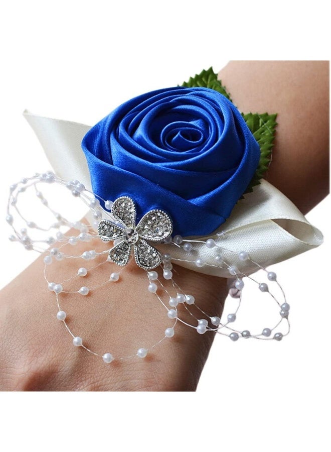 Arlai 1 pcs Wedding Bridesmaid Bride Wrist Corsage Decoration Hand Flower Dark Blue - Image 2