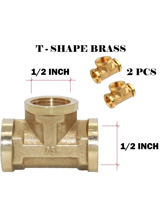 Royal Apex 2Pcs Set Brass Multi Purpose Hose Fittings With Bsp Thread For Plumbing Gas Hot Water Pipe Connector Pneumatic Etc Female Tee 1/2 Inch - Image 2