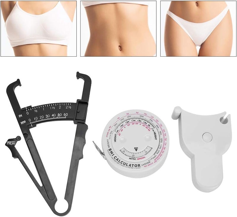 كلاراكو فرجار طيات الجلد + شريط قياس مؤشر كتلة الجسم + شريط قياس الخصر القابل للسحب، أداة قياس دهون الجسم وفقدان الوزن المكونة من 3 قطع - Image 2