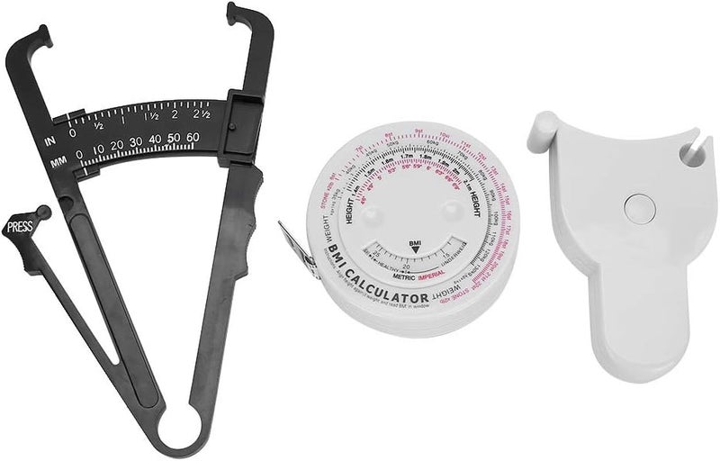 كلاراكو فرجار طيات الجلد + شريط قياس مؤشر كتلة الجسم + شريط قياس الخصر القابل للسحب، أداة قياس دهون الجسم وفقدان الوزن المكونة من 3 قطع - Image 1