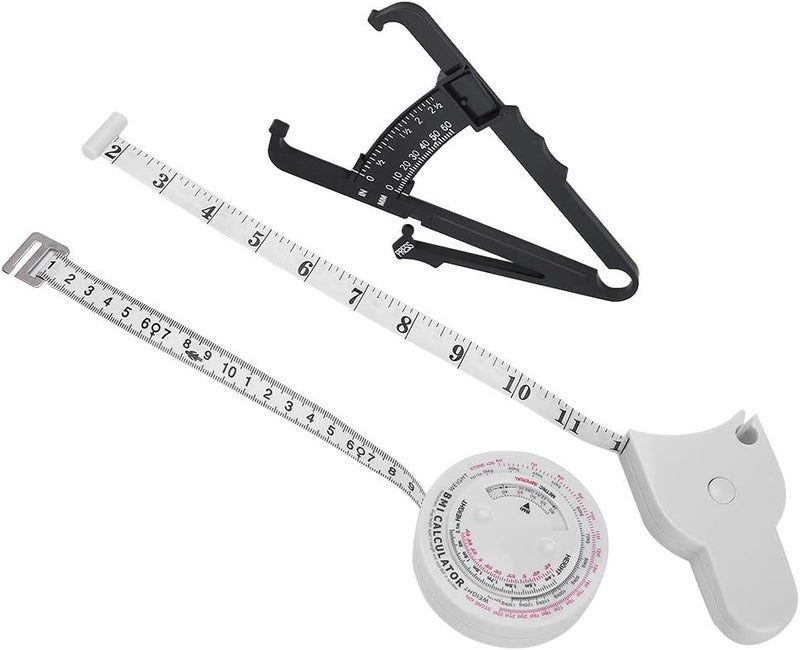 كلاراكو فرجار طيات الجلد + شريط قياس مؤشر كتلة الجسم + شريط قياس الخصر القابل للسحب، أداة قياس دهون الجسم وفقدان الوزن المكونة من 3 قطع - Image 4